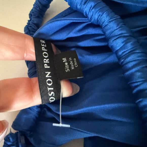 BOSTON PROPER | Blue Pleated Charmeuse HIgh Neck Midi Dress | Medium - Picture 7 of 7